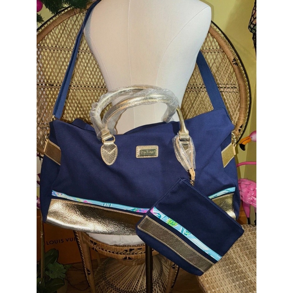 Lilly Pulitzer Weekender Travel Bag Cosmetic Bag Set Carry On Navy Blue